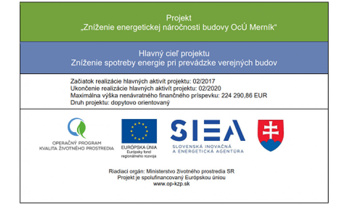 Fotka - Zníženie energetickej náročnosti budovy OcÚ Merník