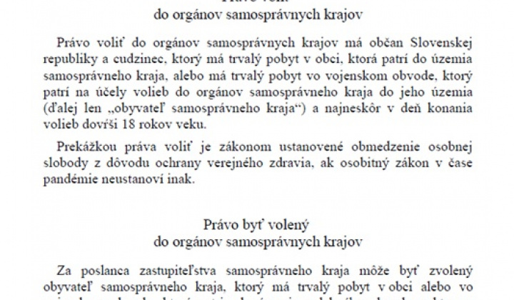 Fotka - Informácie o podmienkach práva voliť a práva byť volený do orgánov samosprávnych krajov